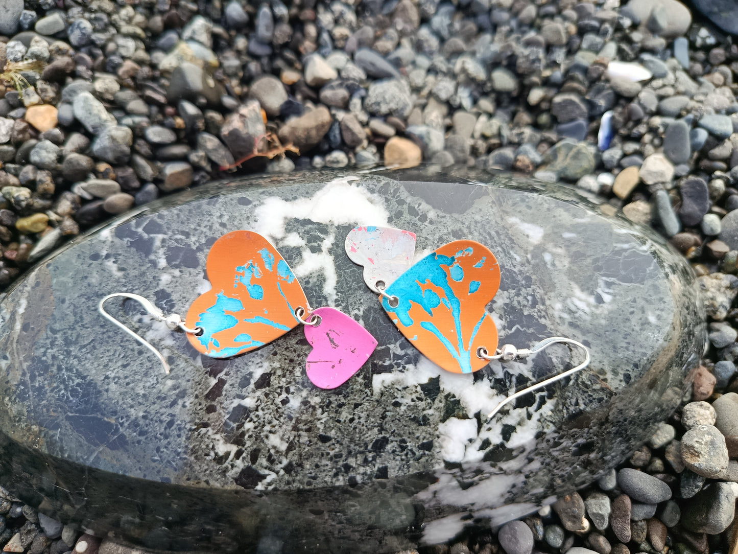 Dangling Hearts Orange and Pink Earrings
