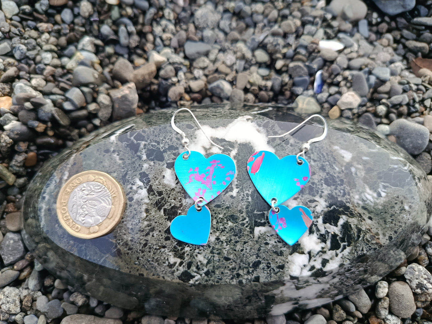 Dangling Hearts Blue Earrings