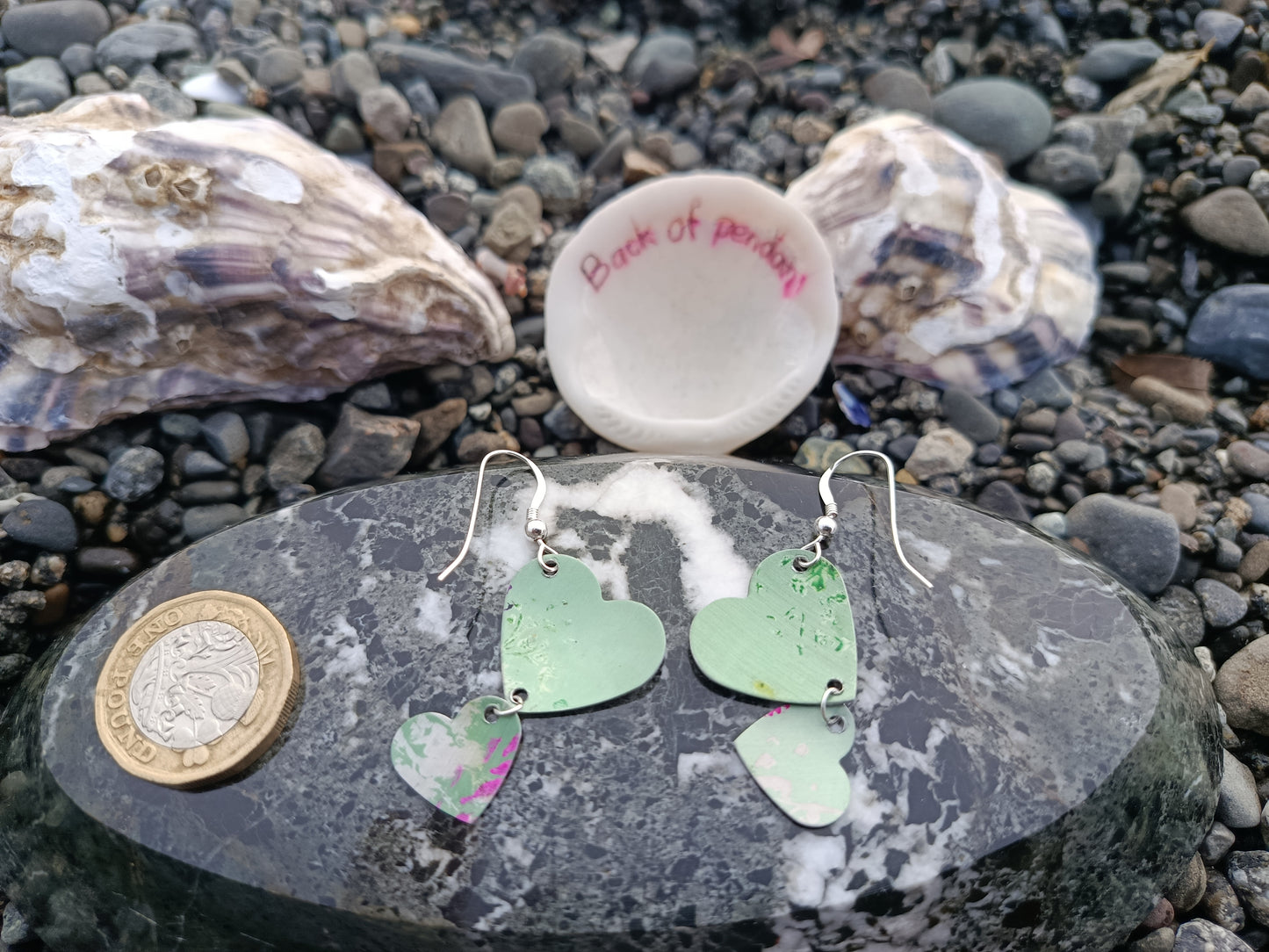 Dangling Hearts Green Earrings