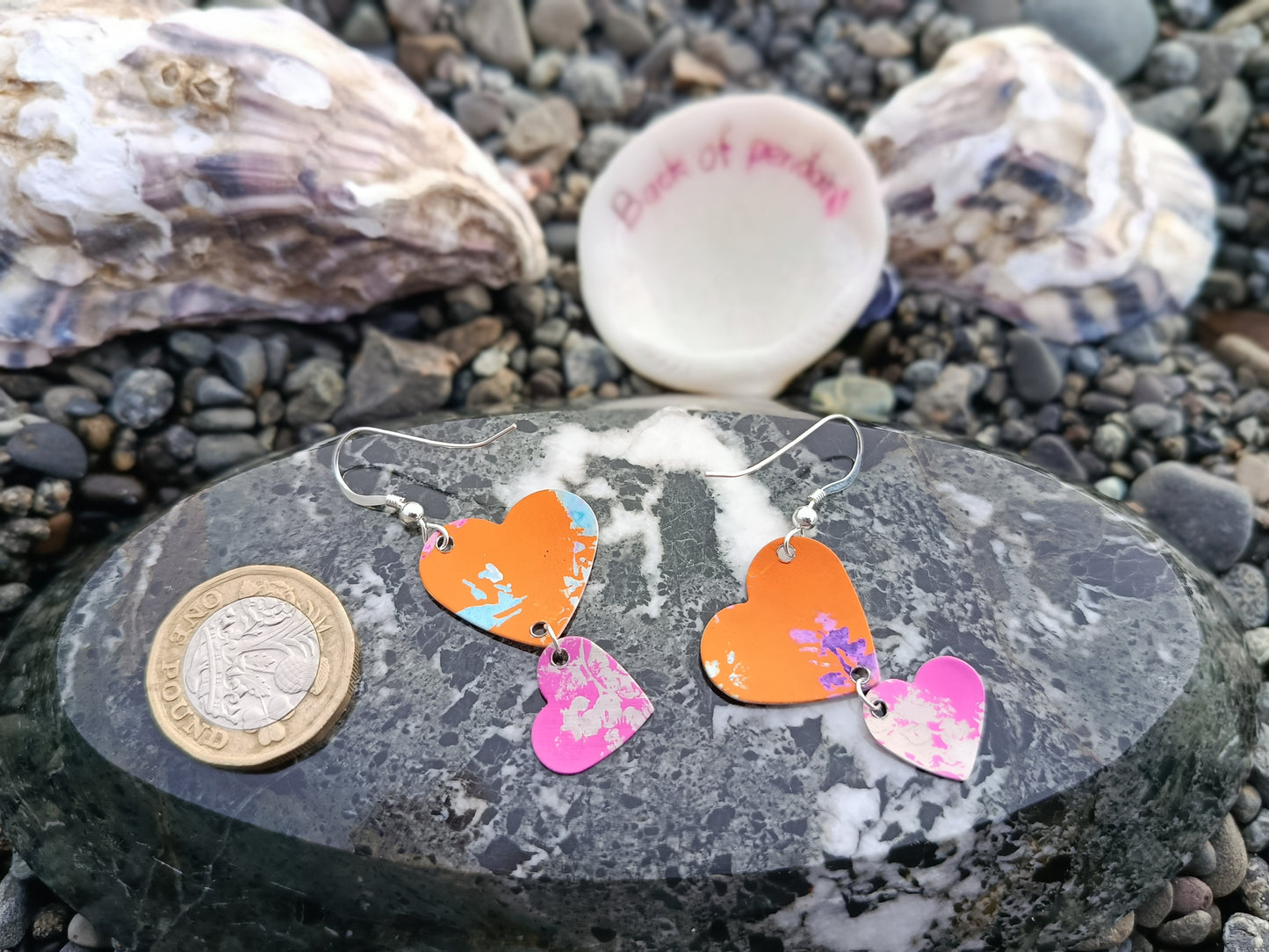 Dangling Hearts Orange and Pink Earrings