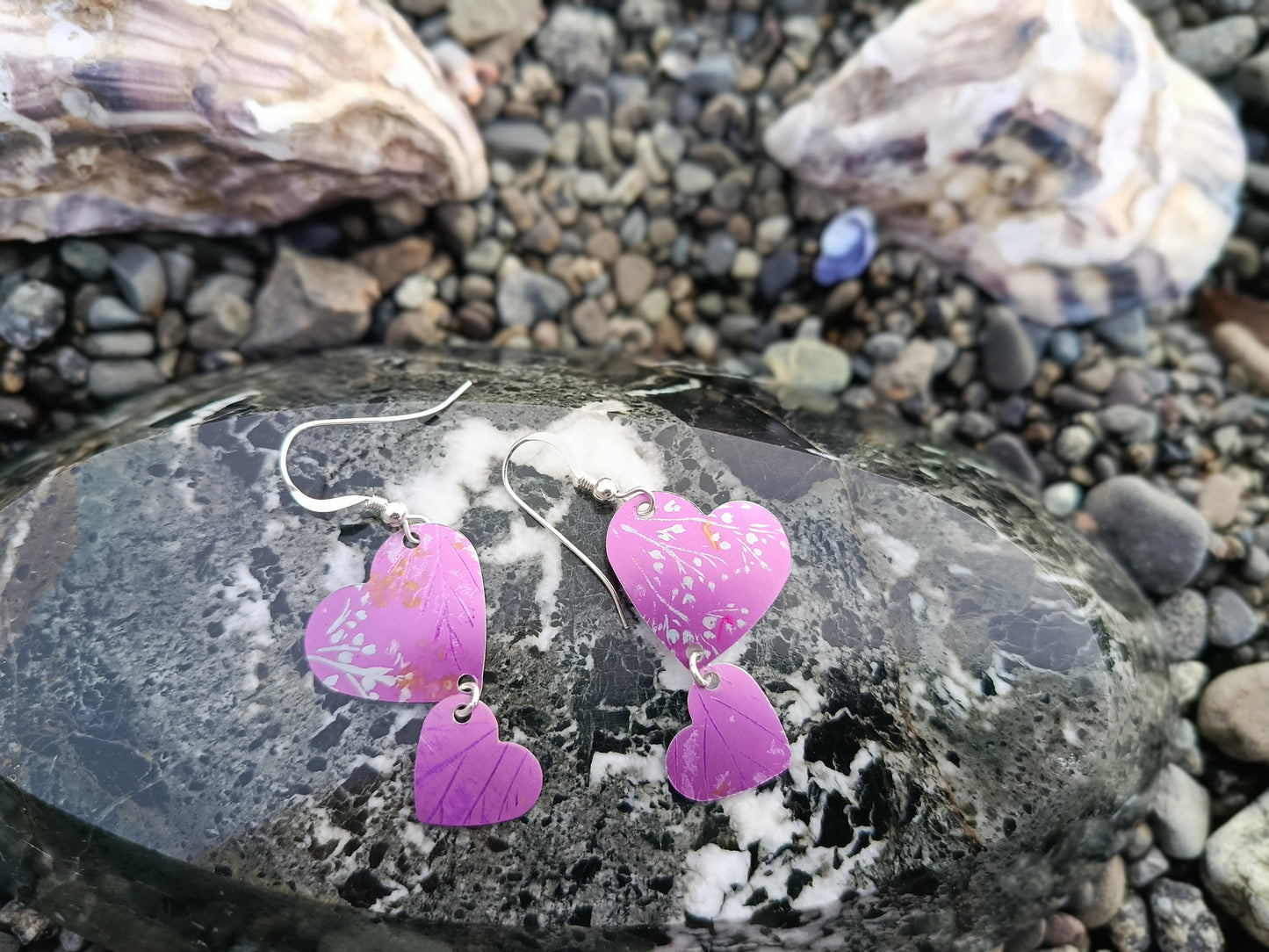 Dangling Hearts Purple Earrings