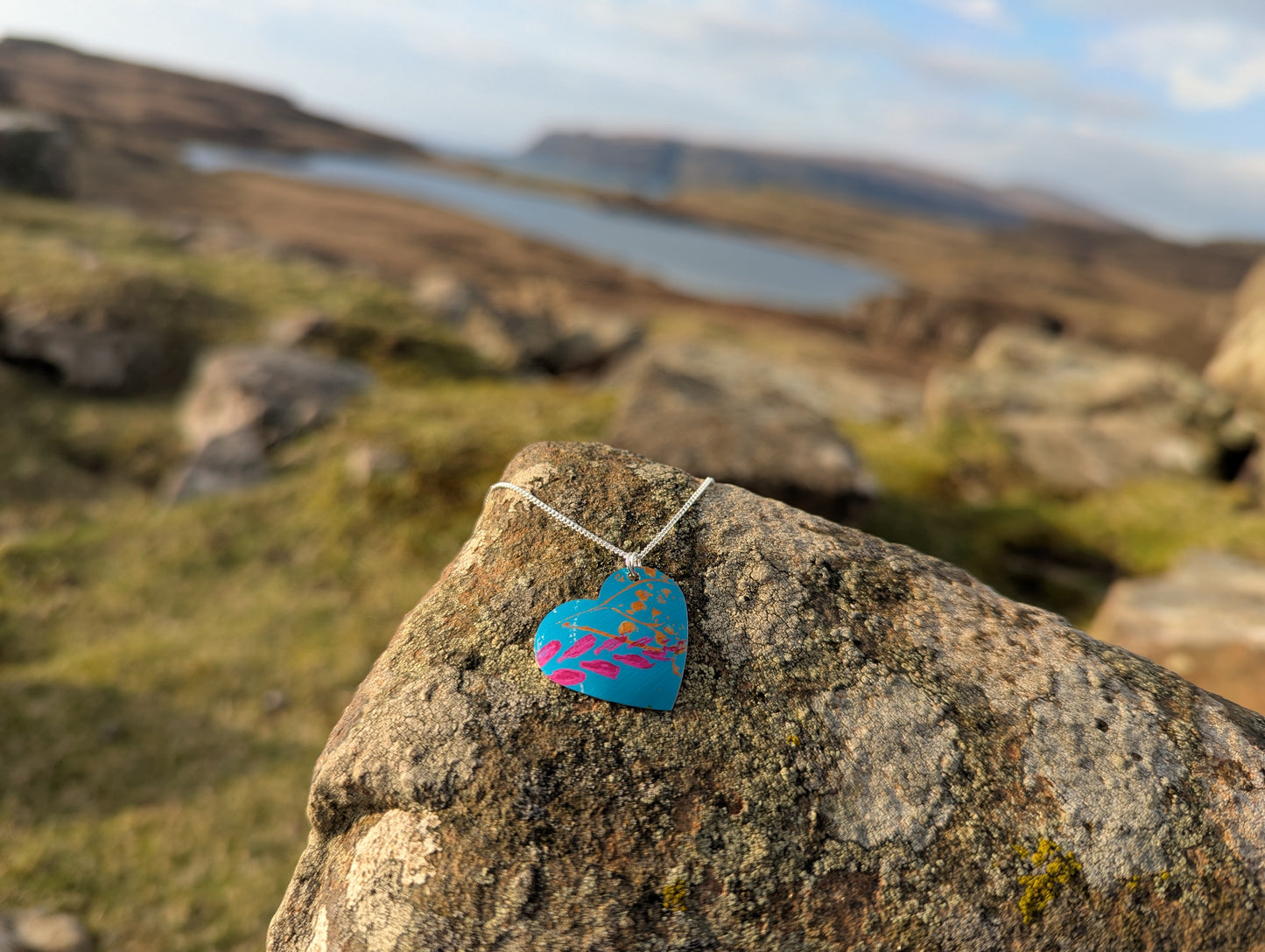 Blue Heart wildflower pendant