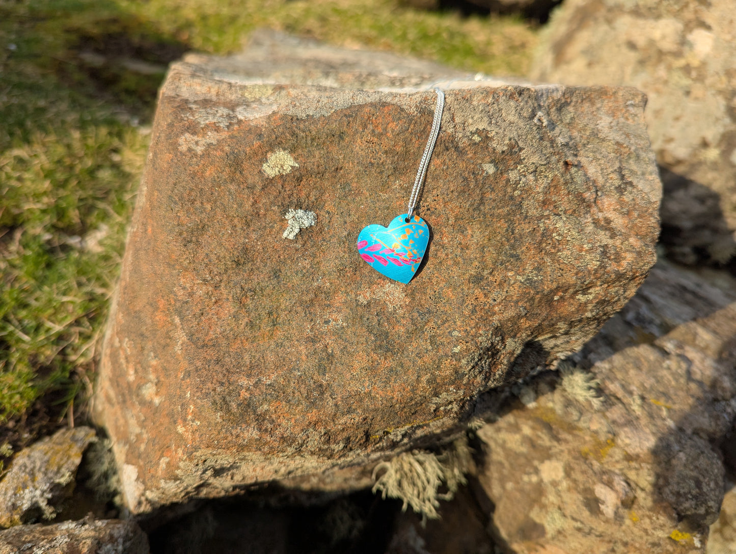 Blue Heart wildflower pendant