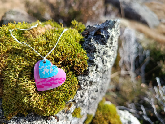 Pink Heart Double Layer Wildflower Pendant