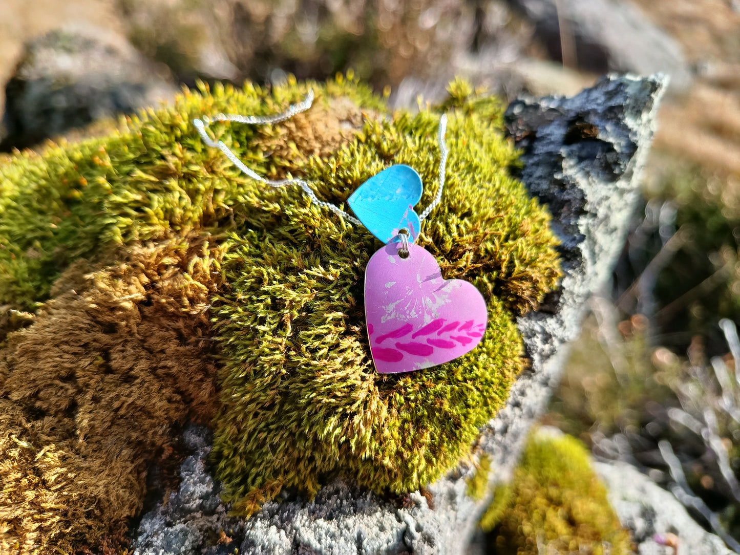 Pink Heart Double Layer Wildflower Pendant
