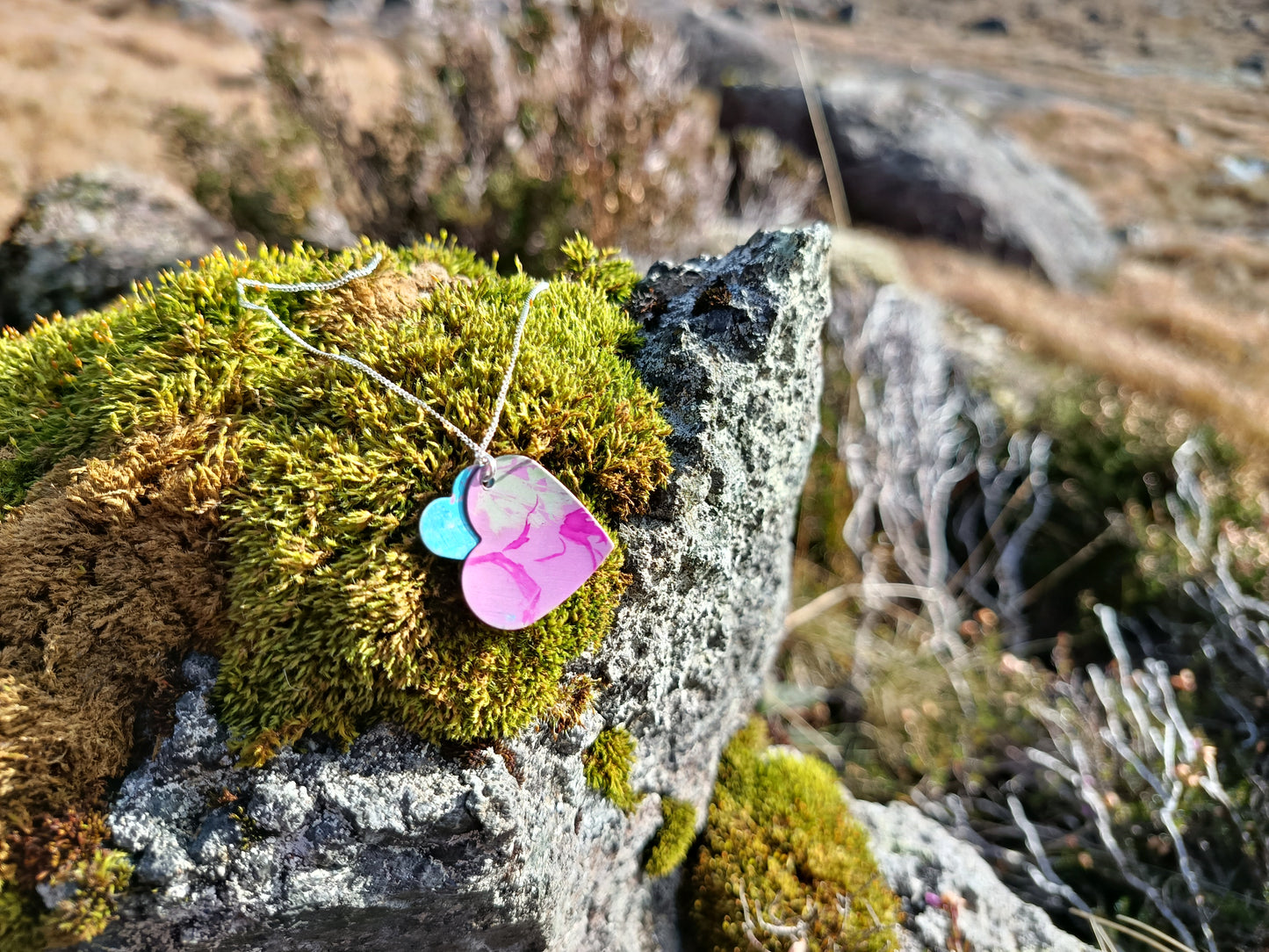 Pink Heart Double Layer Wildflower Pendant