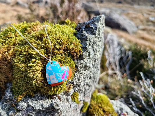 Orange and Blue Hearts Wildflower Double Layer Pendant
