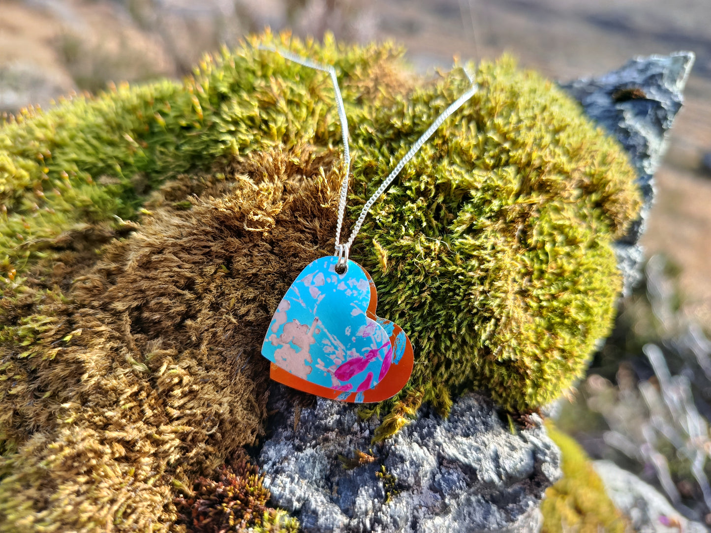 Orange and Blue Hearts Wildflower Double Layer Pendant