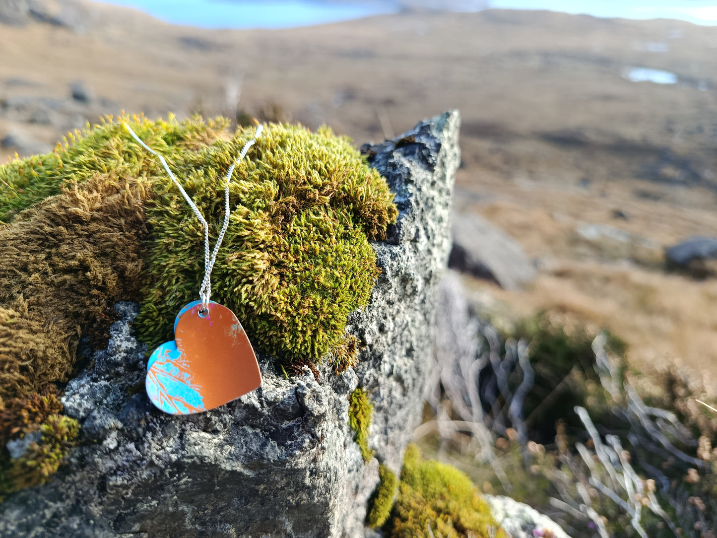 Orange and Blue Hearts Wildflower Double Layer Pendant