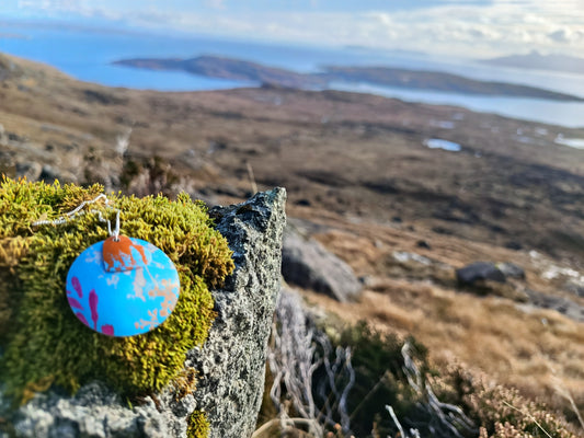 Large Blue and Orange Double Layer Wildflower Pendant
