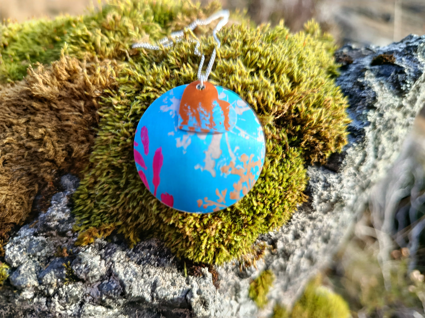 Large Blue and Orange Double Layer Wildflower Pendant