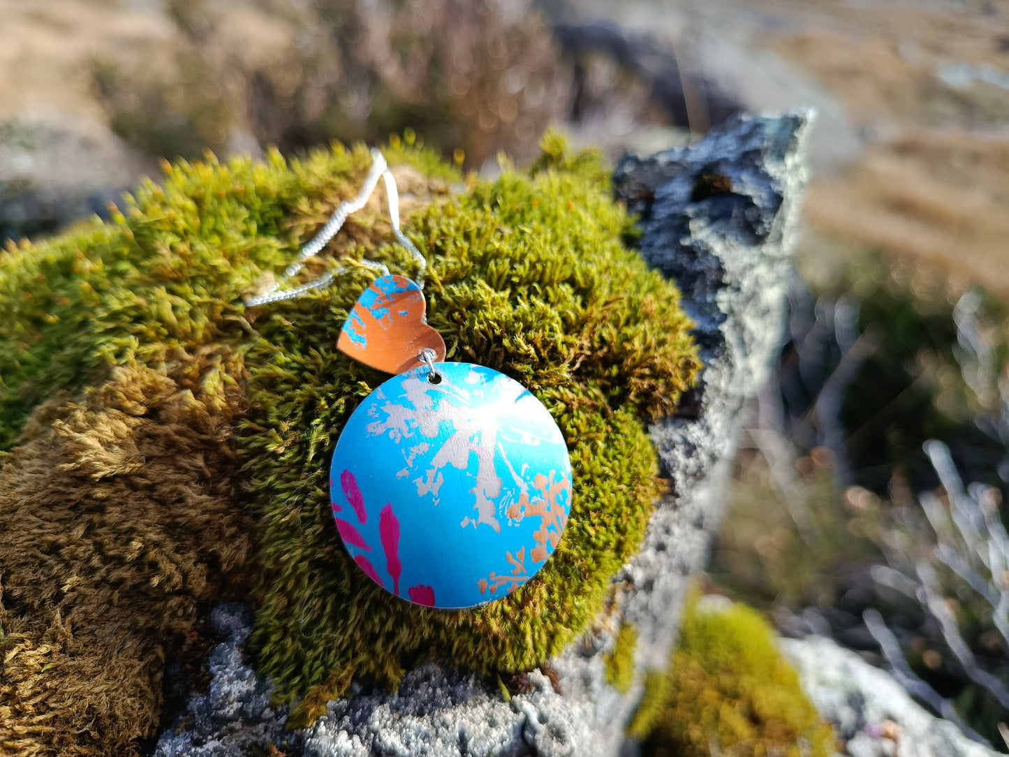 Large Blue and Orange Double Layer Wildflower Pendant