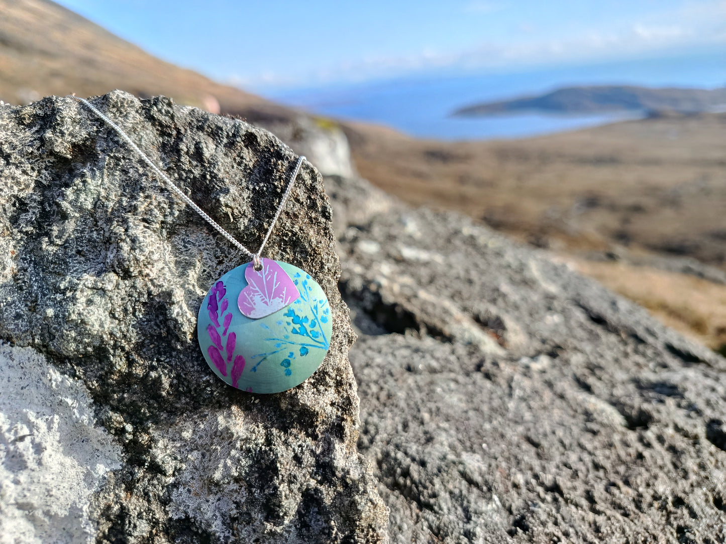 Large Green and Purple Cuillin Wildflower Pendant
