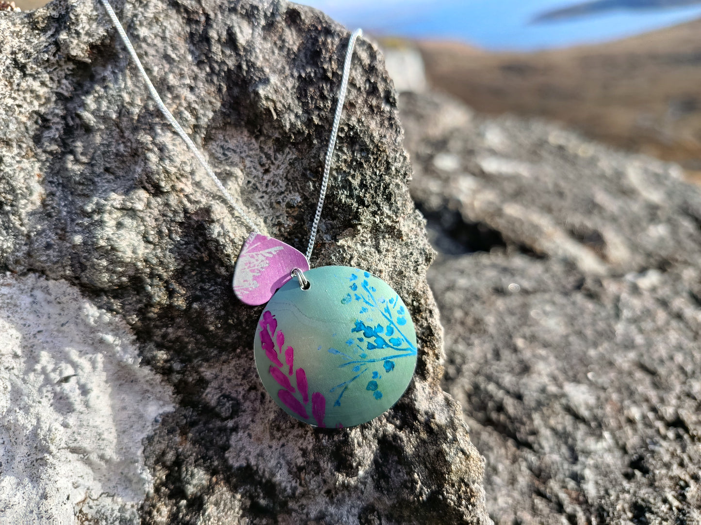 Large Green and Purple Cuillin Wildflower Pendant