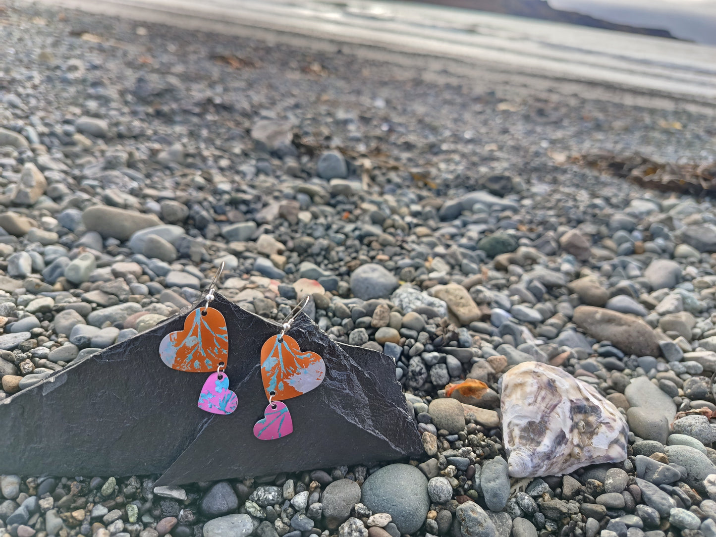 Dangling Hearts Orange and Pink Earrings