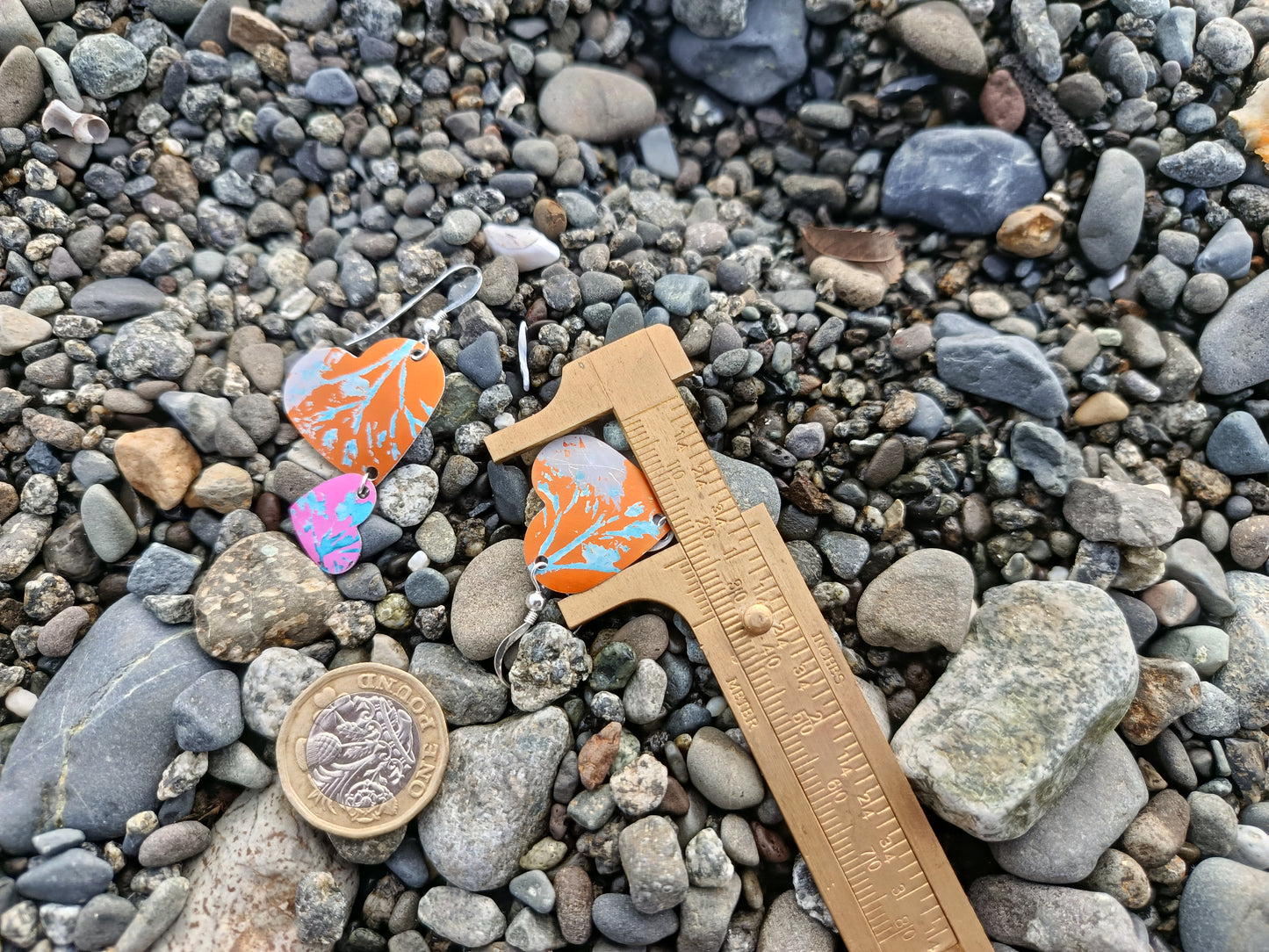 Dangling Hearts Orange and Pink Earrings