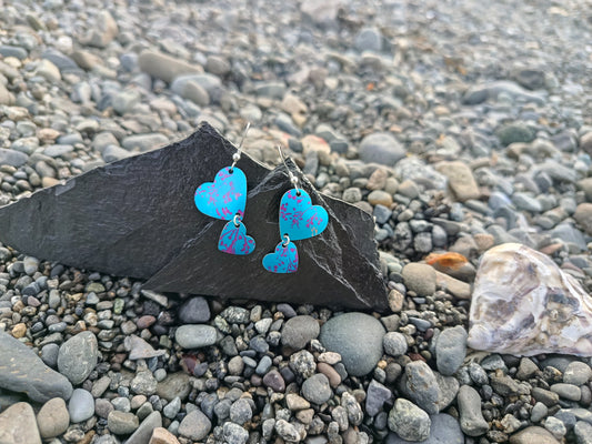 Dangling Hearts Blue Earrings