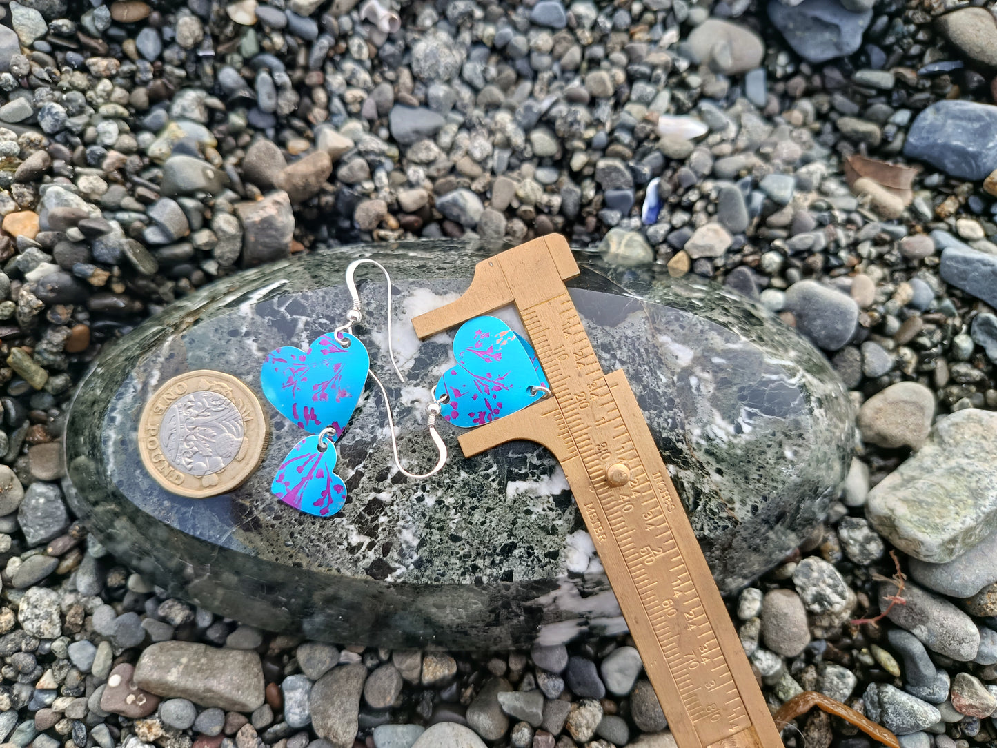 Dangling Hearts Blue Earrings