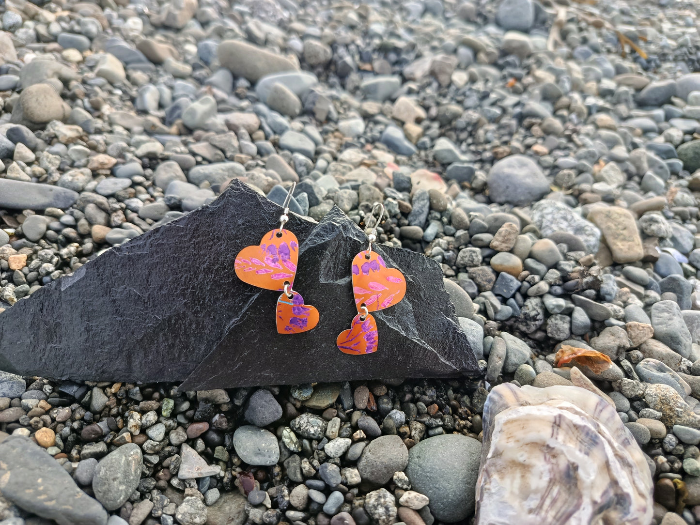Dangling Hearts Orange Earrings
