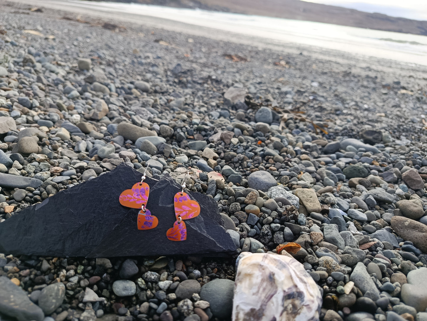 Dangling Hearts Orange Earrings