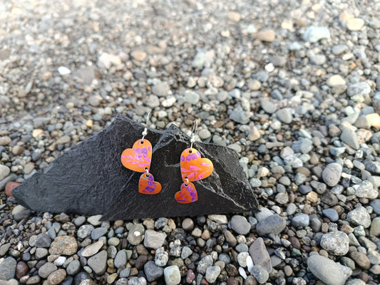 Dangling Hearts Orange Earrings