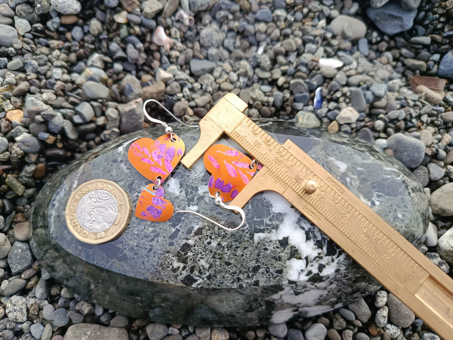 Dangling Hearts Orange Earrings