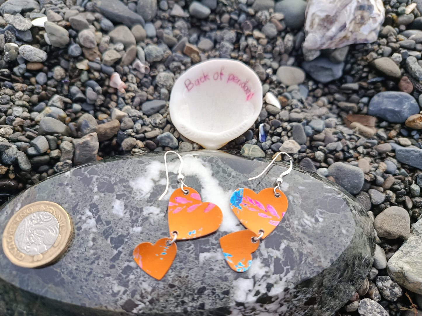 Dangling Hearts Orange Earrings