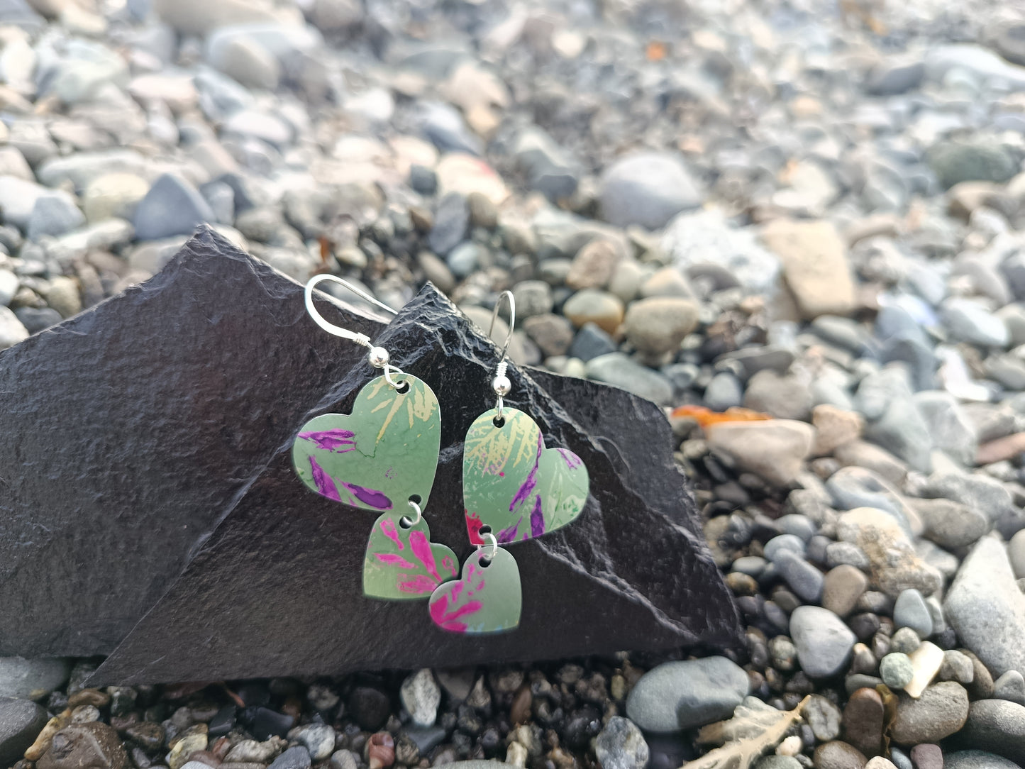 Dangling Hearts Green Earrings