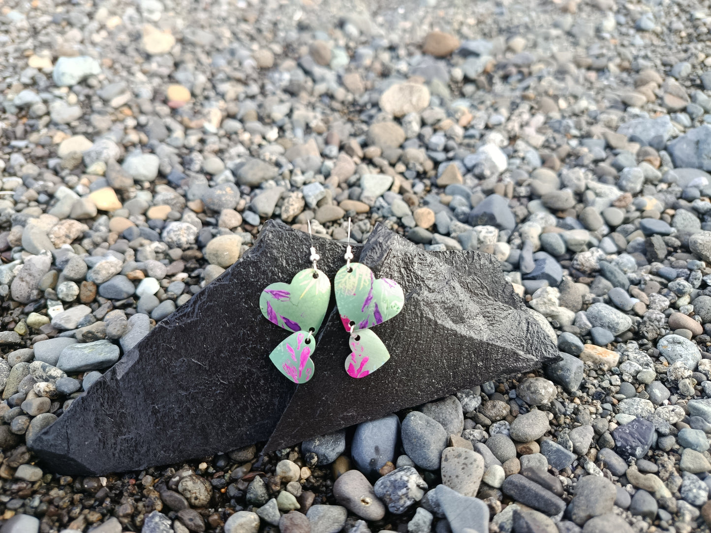 Dangling Hearts Green Earrings