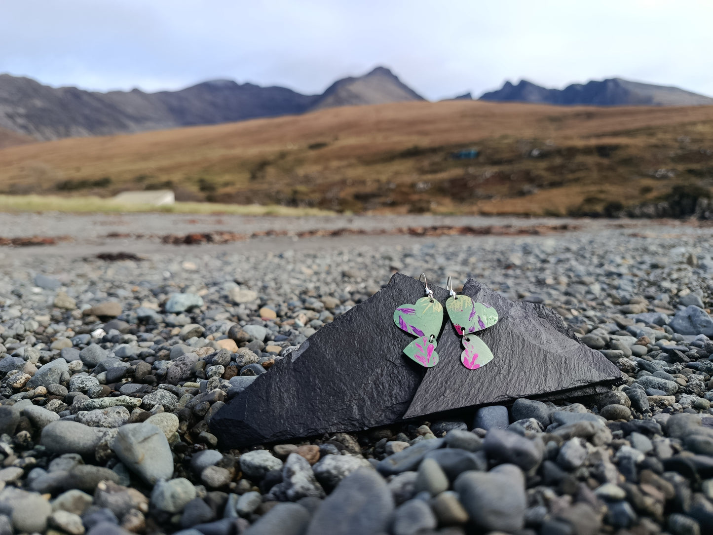 Dangling Hearts Green Earrings