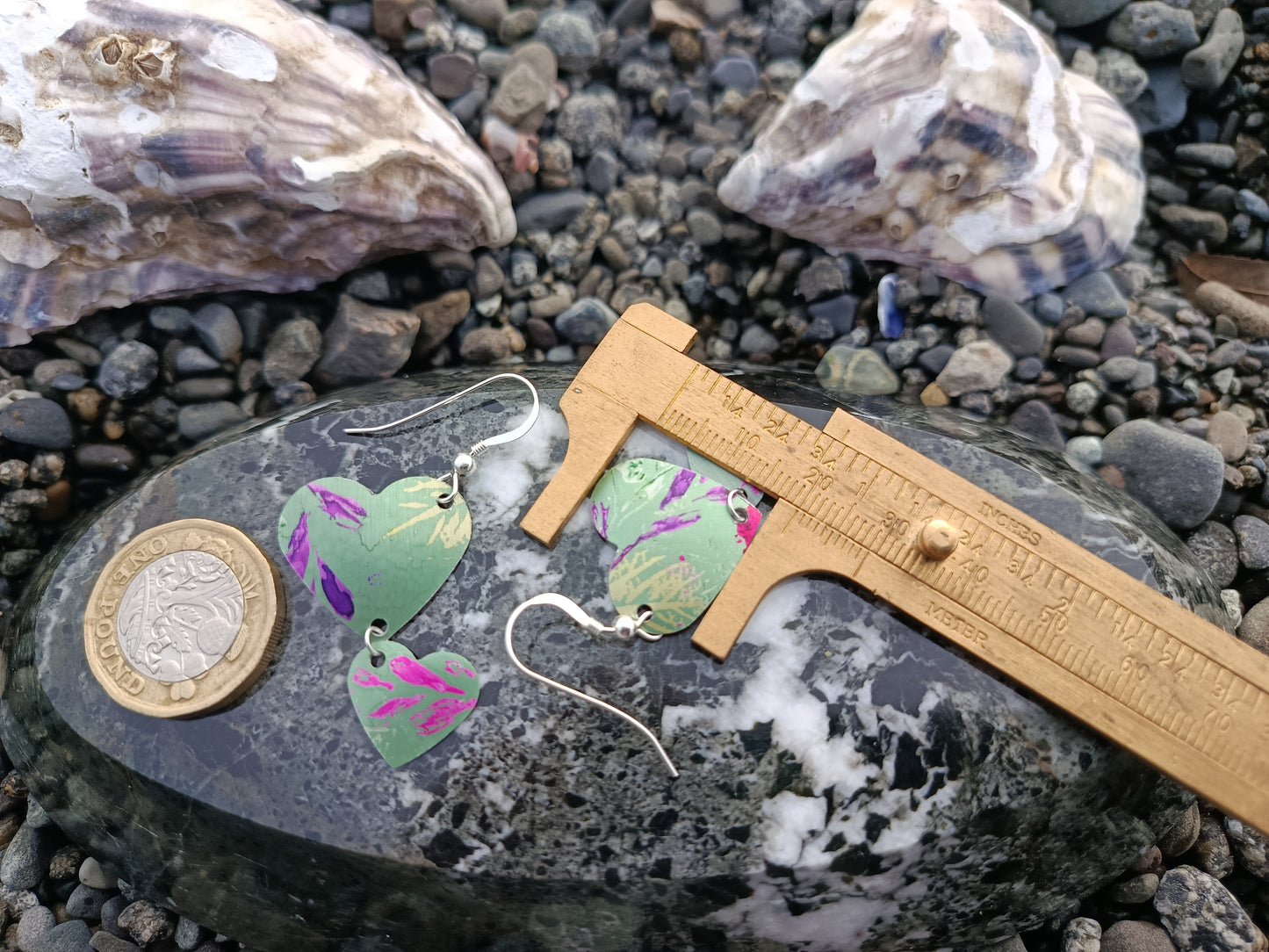 Dangling Hearts Green Earrings