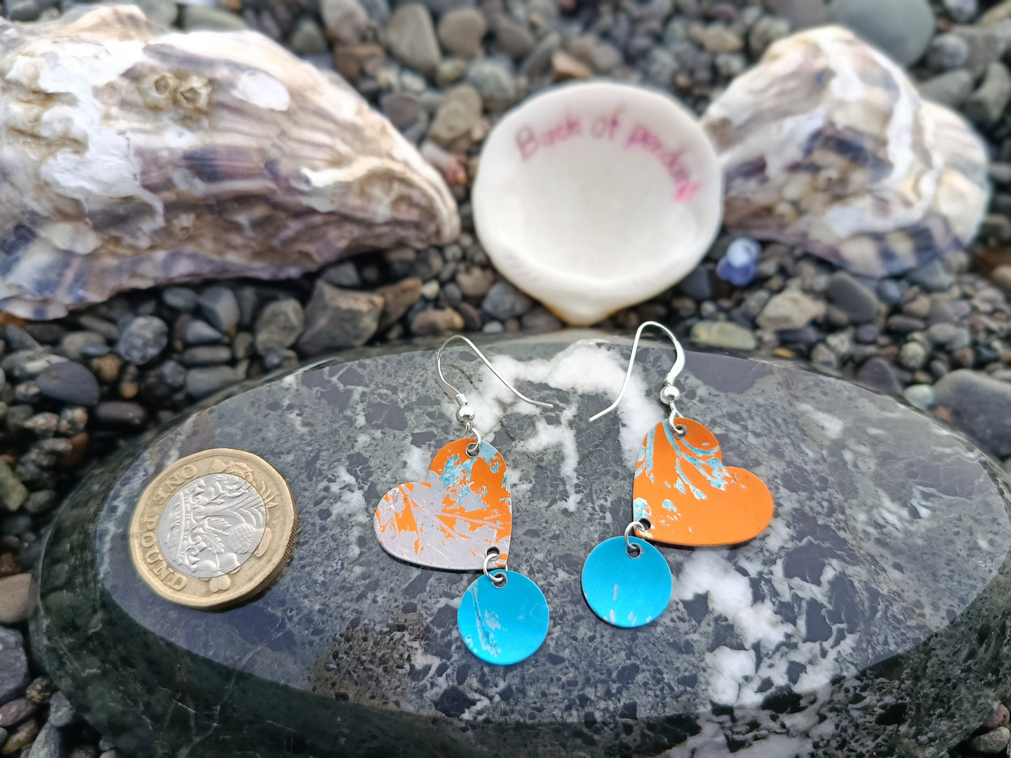 Dangling Hearts Orange and Blue Earrings