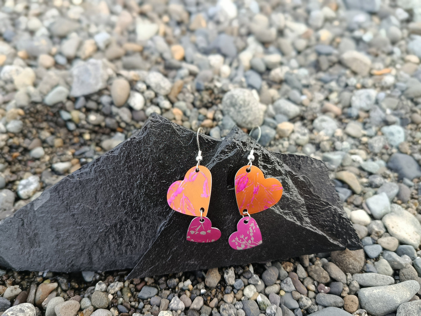 Dangling Hearts Orange and Pink Earrings