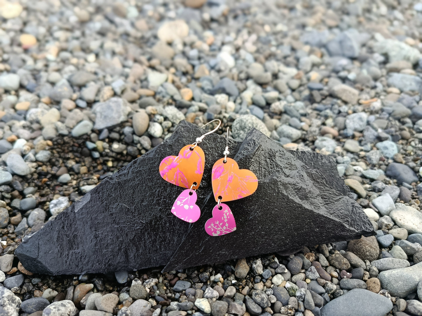 Dangling Hearts Orange and Pink Earrings