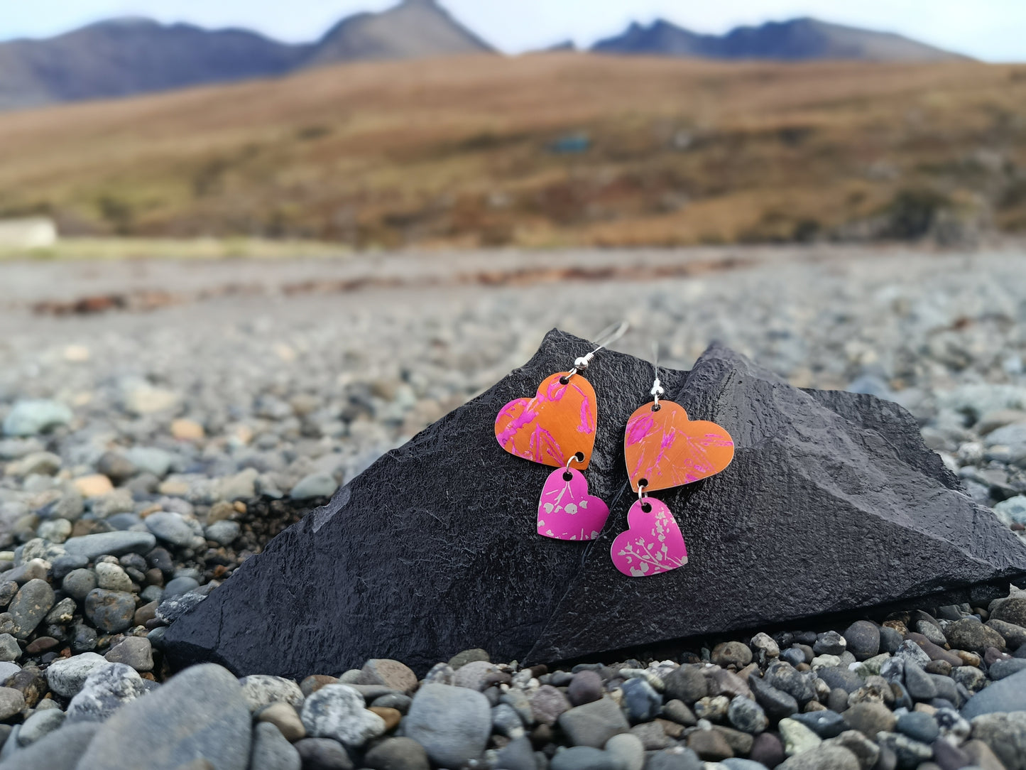Dangling Hearts Orange and Pink Earrings