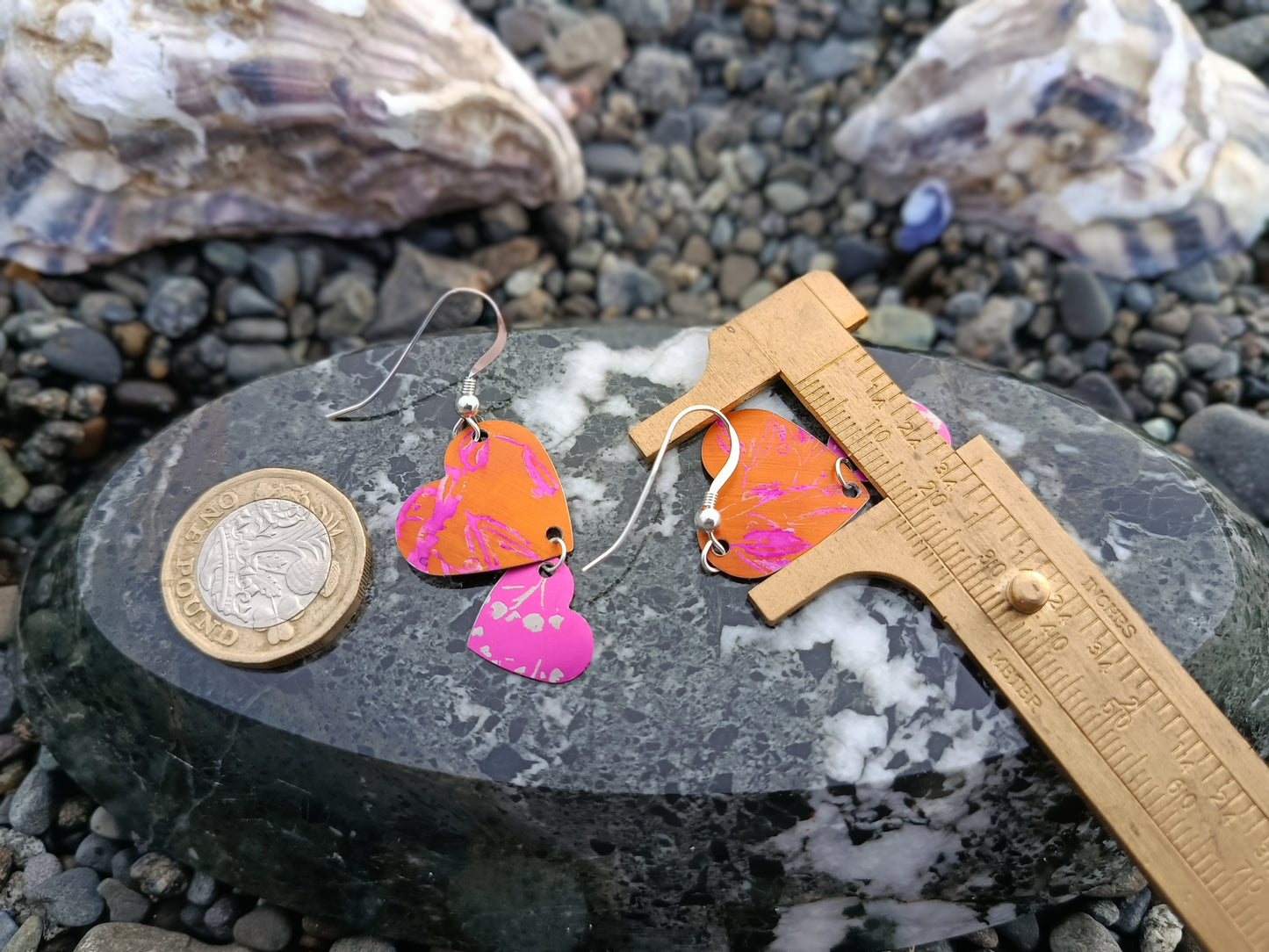 Dangling Hearts Orange and Pink Earrings