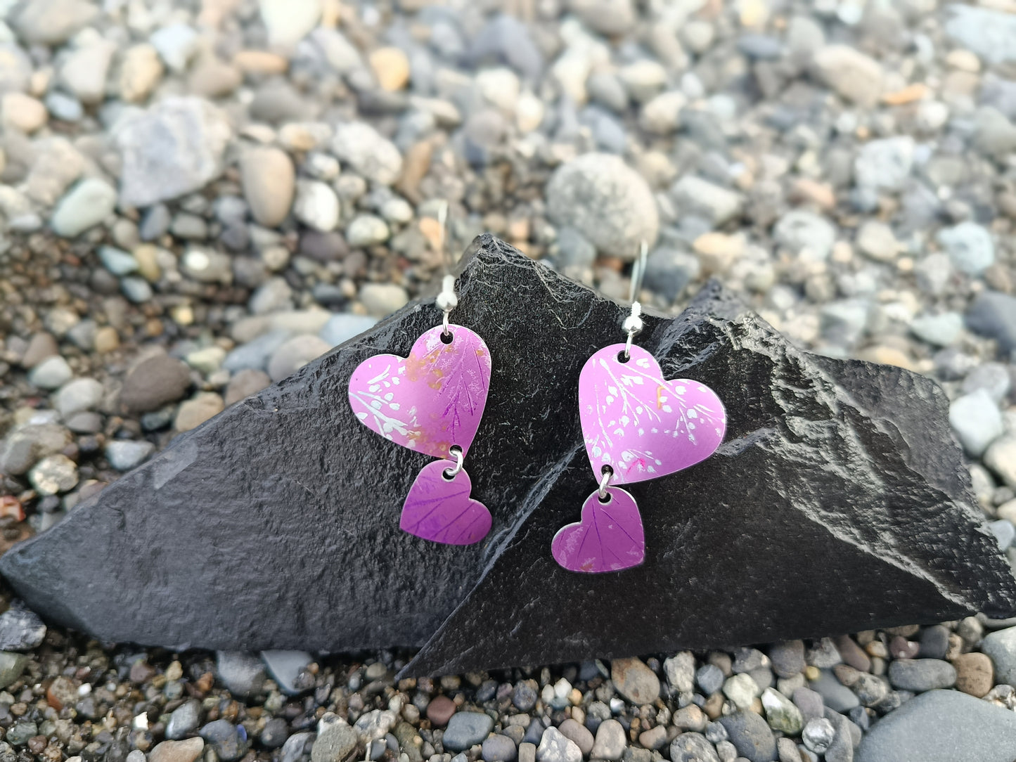 Dangling Hearts Purple Earrings
