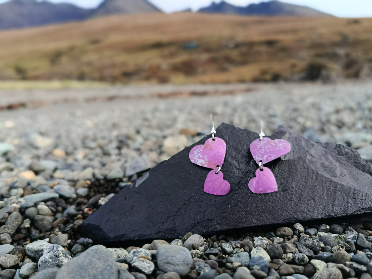 Dangling Hearts Purple Earrings