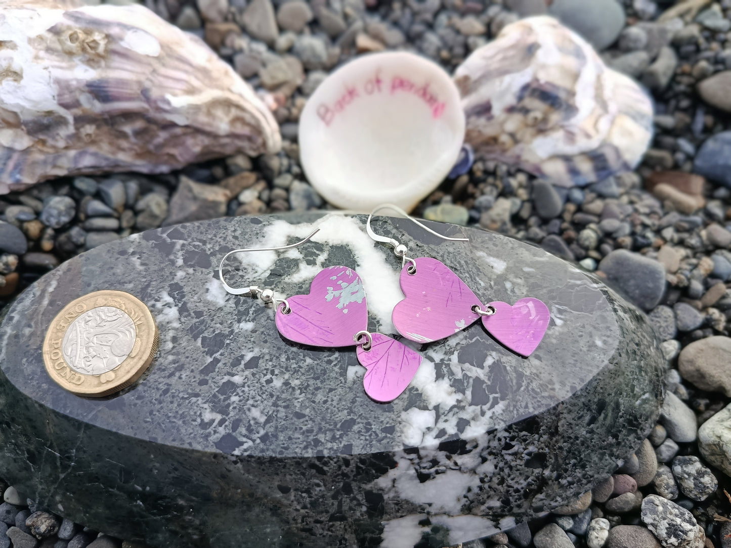 Dangling Hearts Purple Earrings