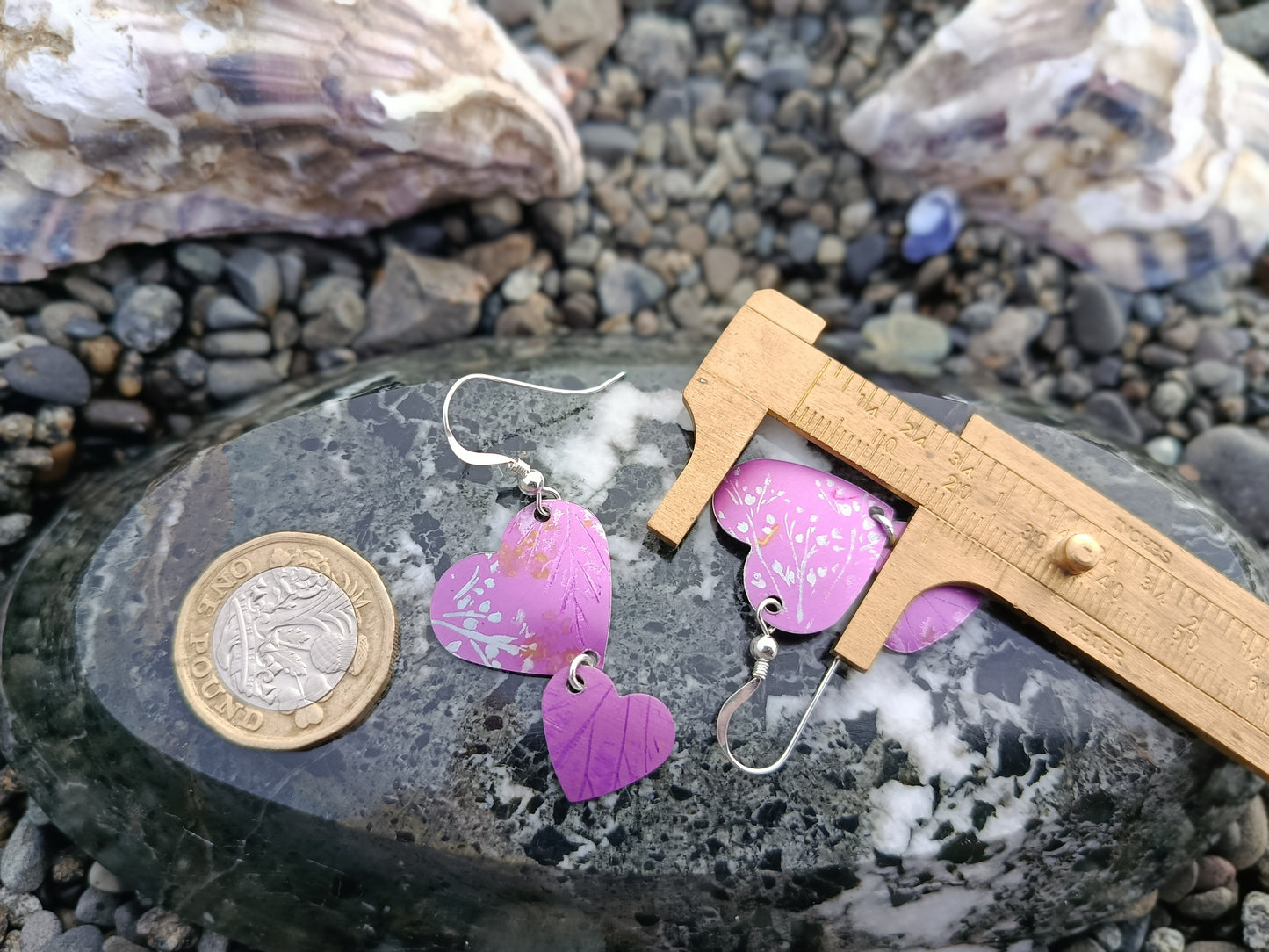 Dangling Hearts Purple Earrings