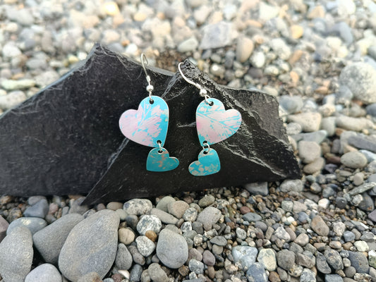 Dangling Hearts Light Blue Earrings