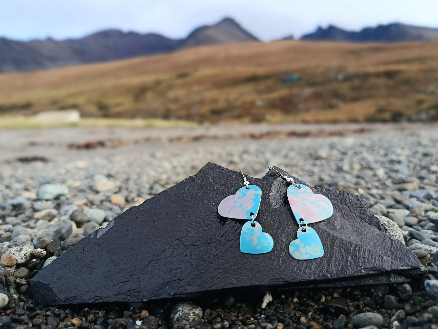 Dangling Hearts Light Blue Earrings