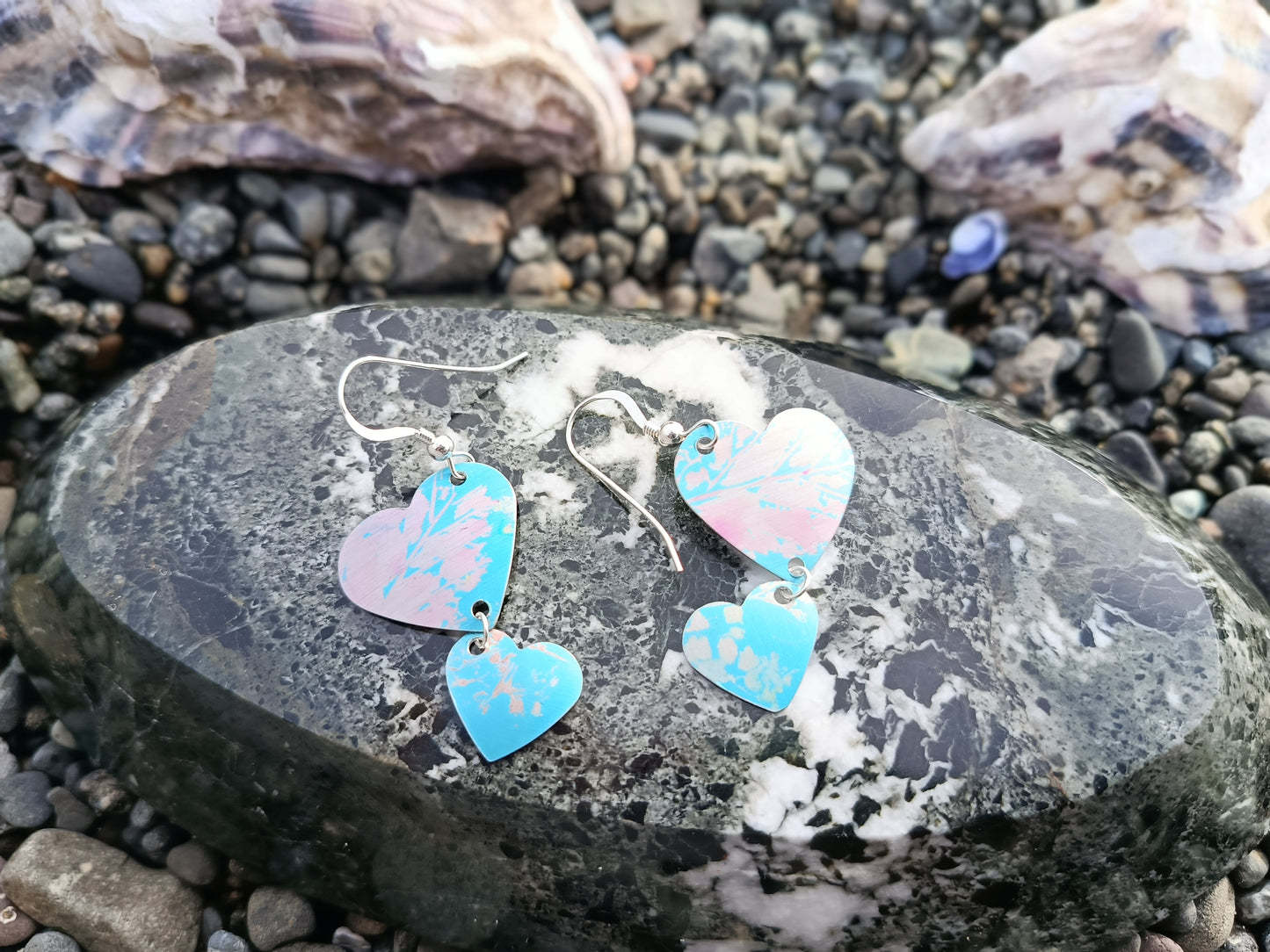 Dangling Hearts Light Blue Earrings