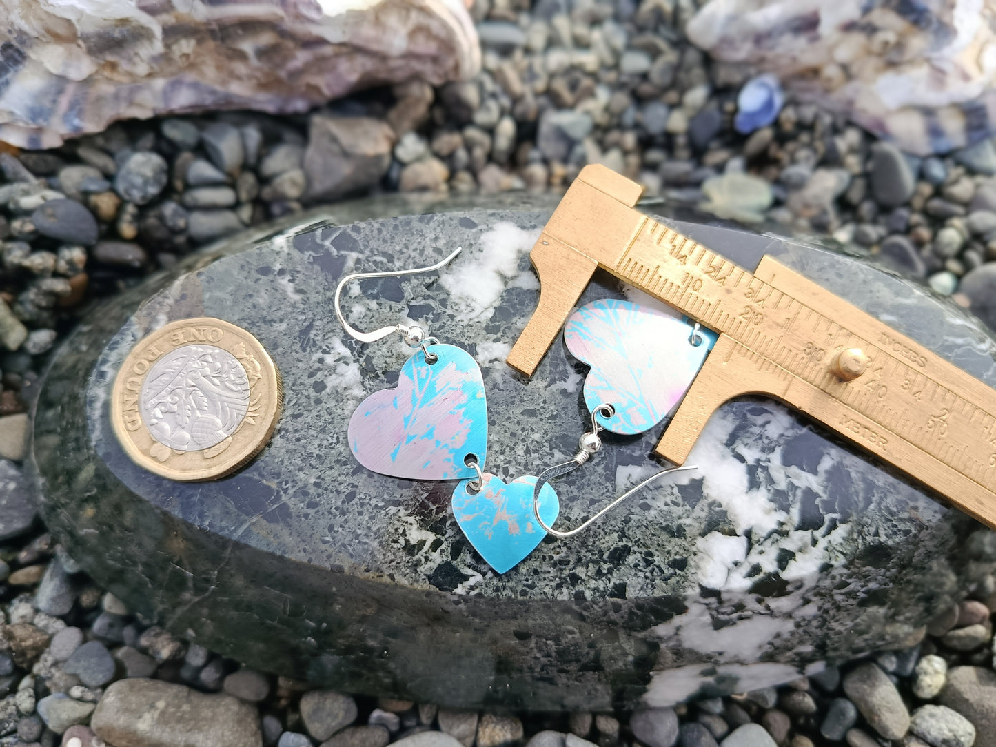 Dangling Hearts Light Blue Earrings