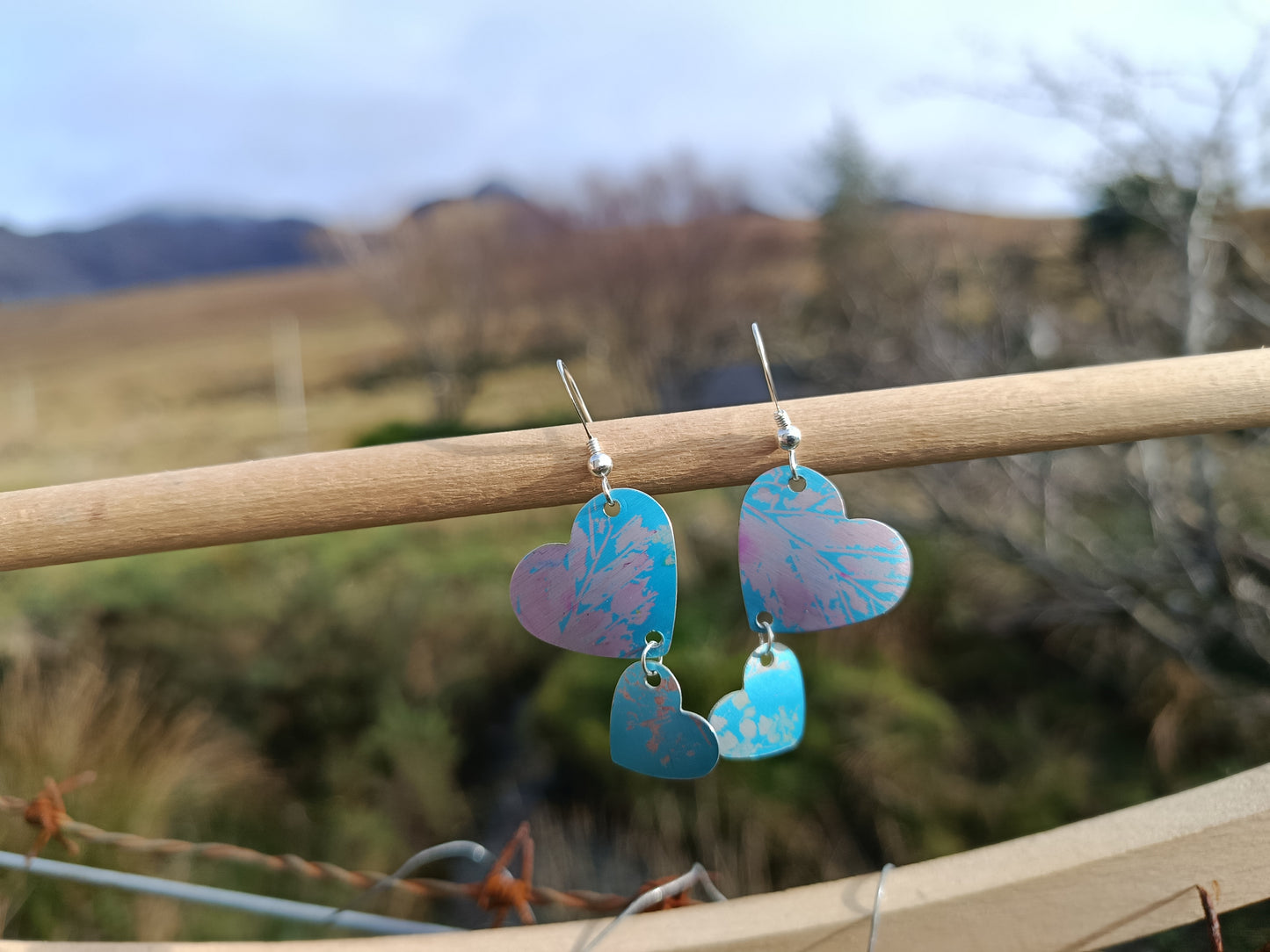 Dangling Hearts Light Blue Earrings
