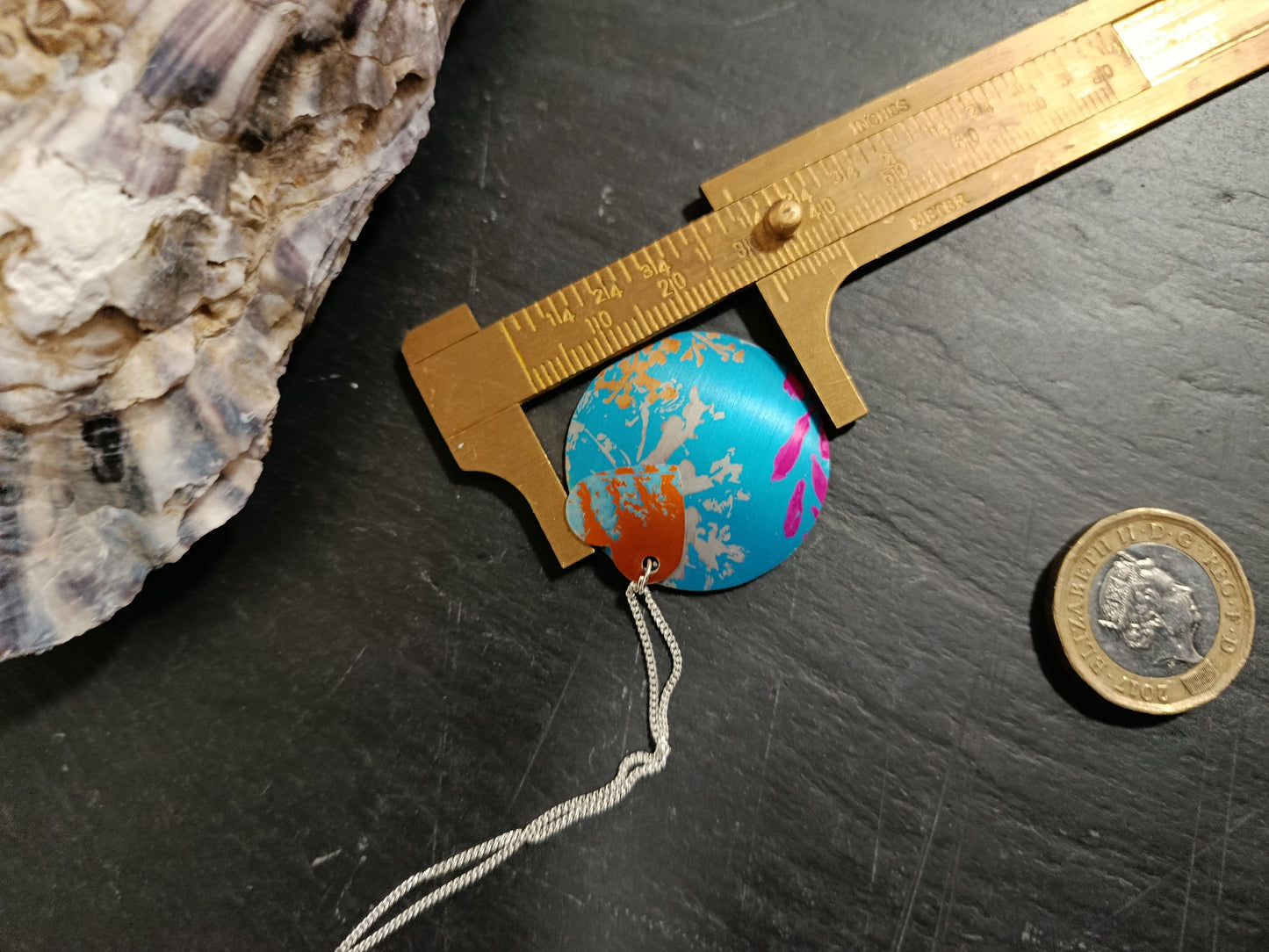 Large Blue and Orange Double Layer Wildflower Pendant
