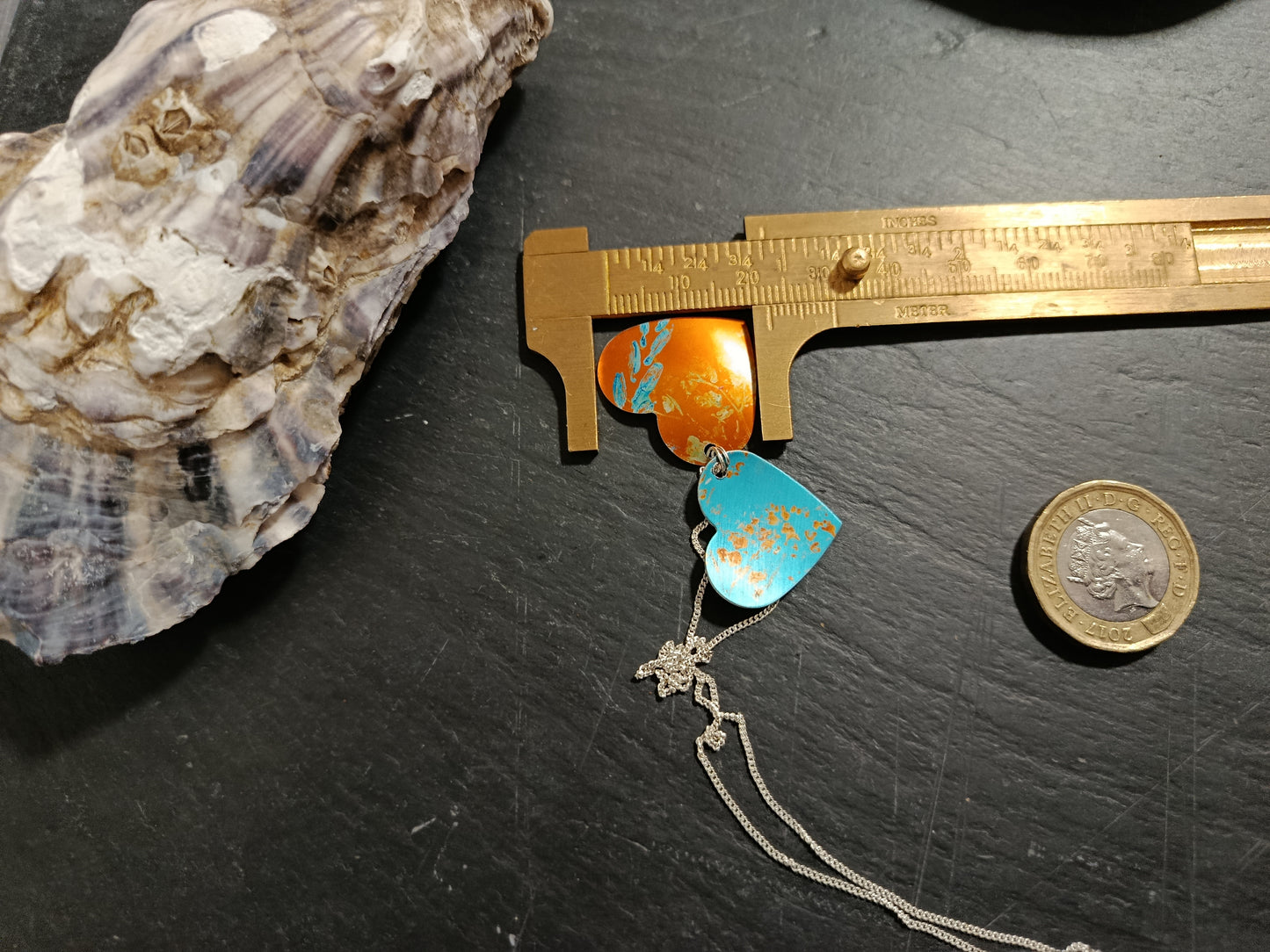 Orange and Blue Hearts Wildflower Double Layer Pendant