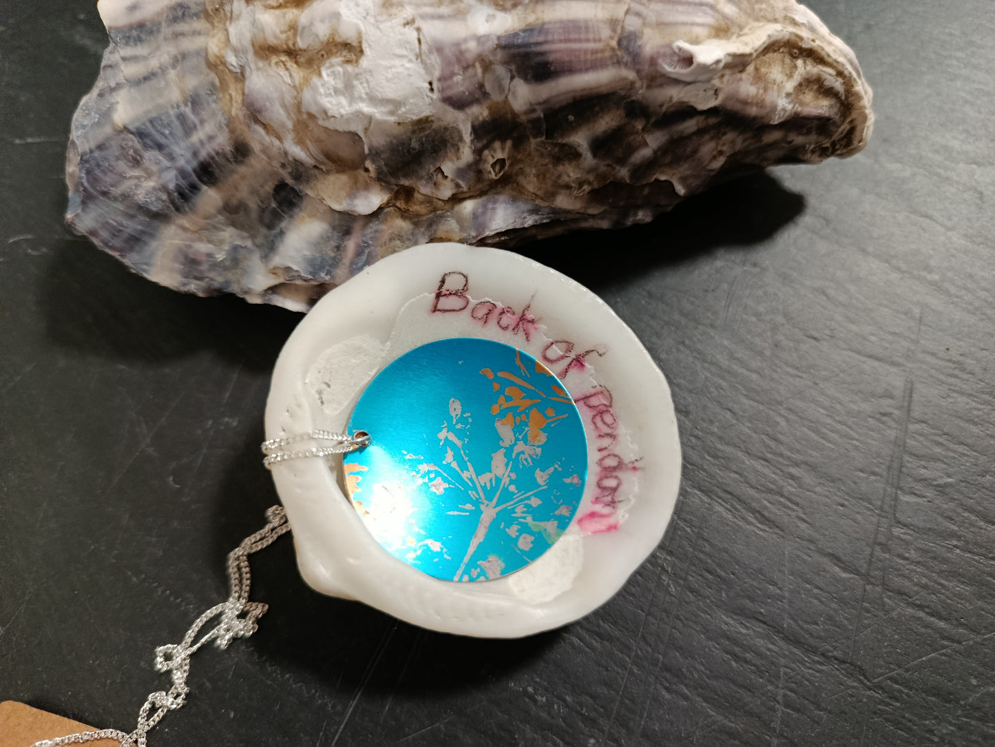 Large Blue and Orange Double Layer Wildflower Pendant