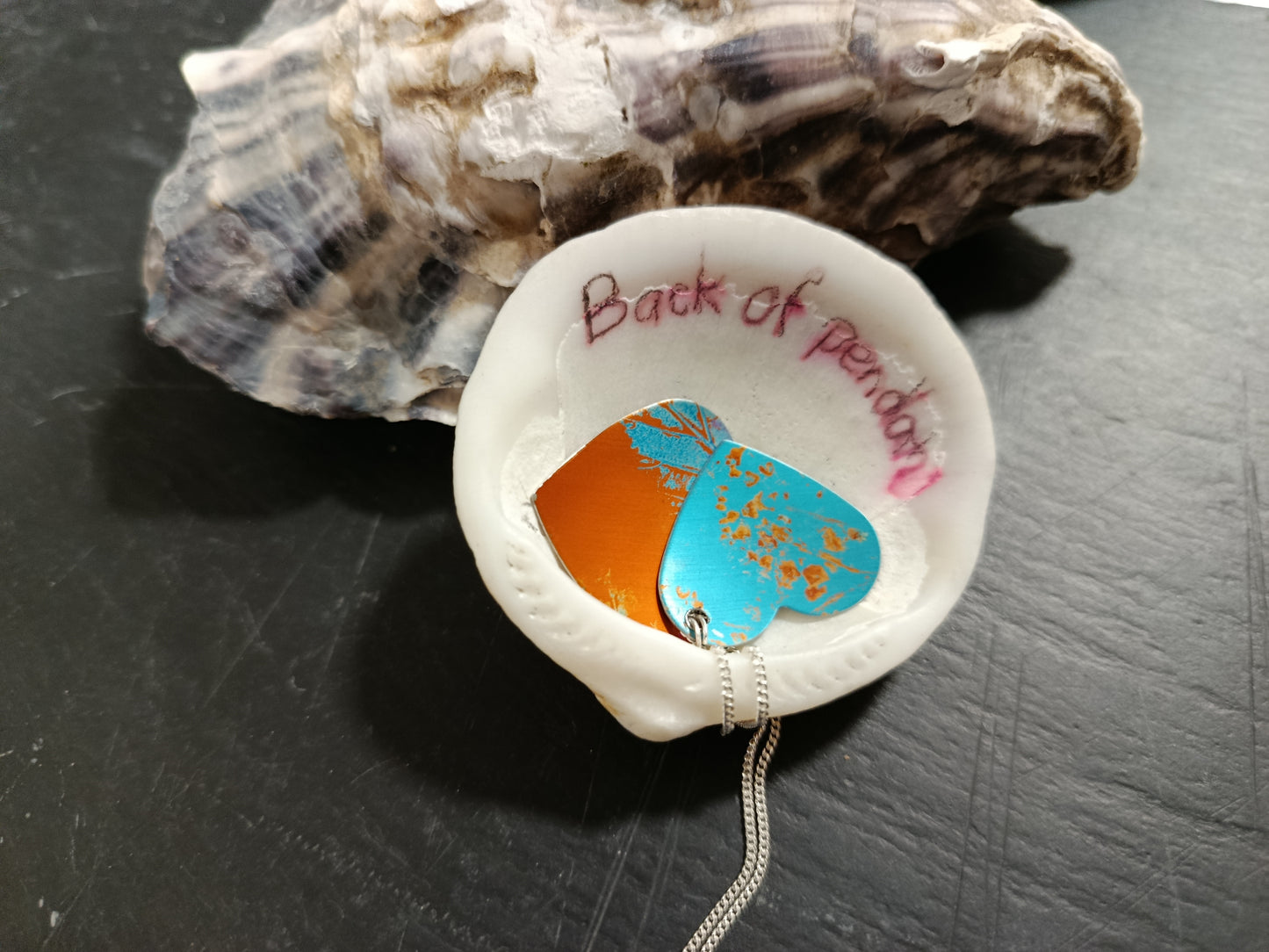 Orange and Blue Hearts Wildflower Double Layer Pendant