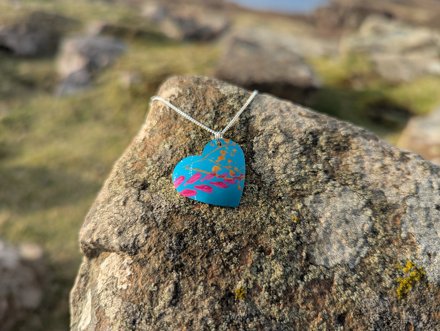 Blue Heart wildflower pendant
